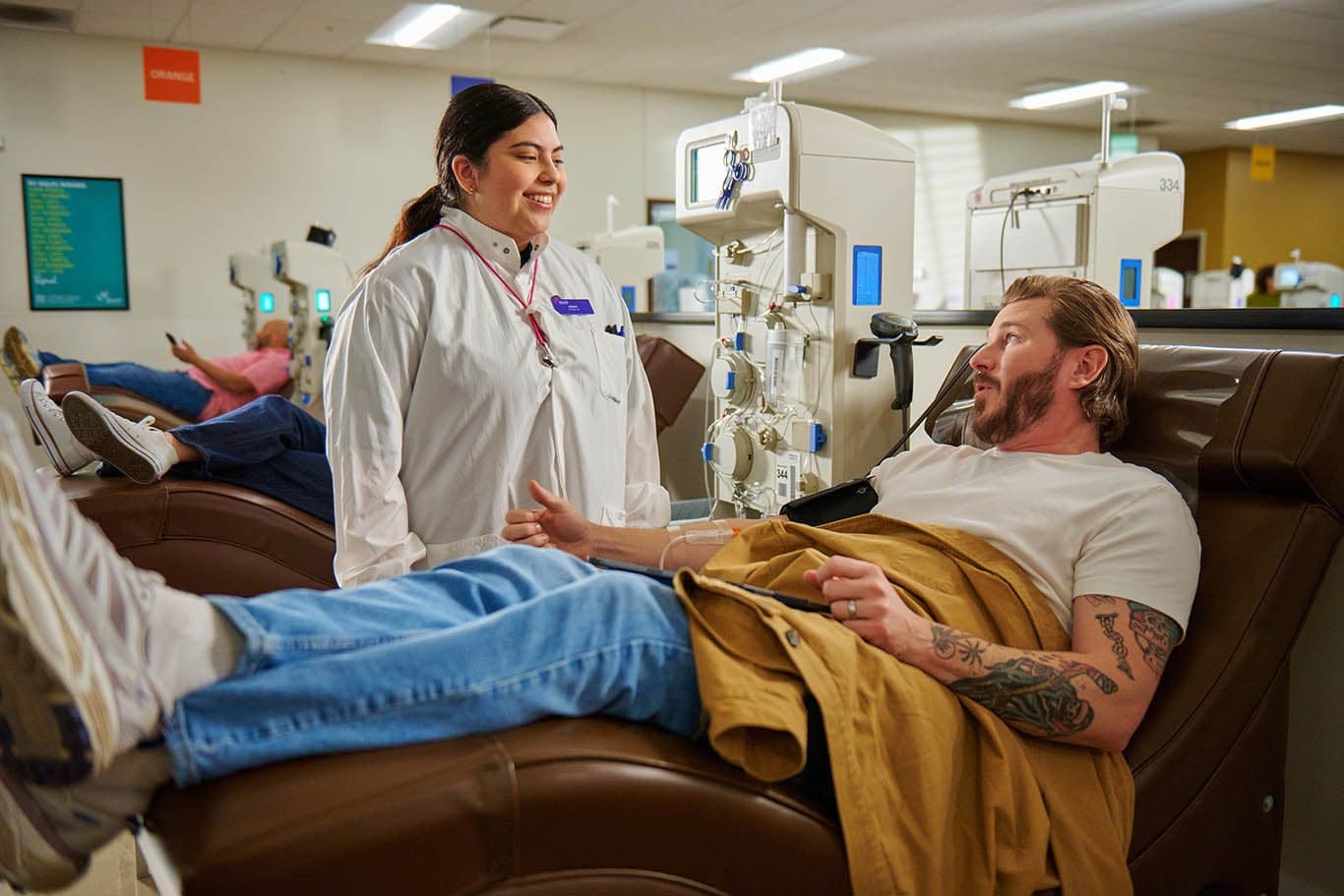 Man in donation chair